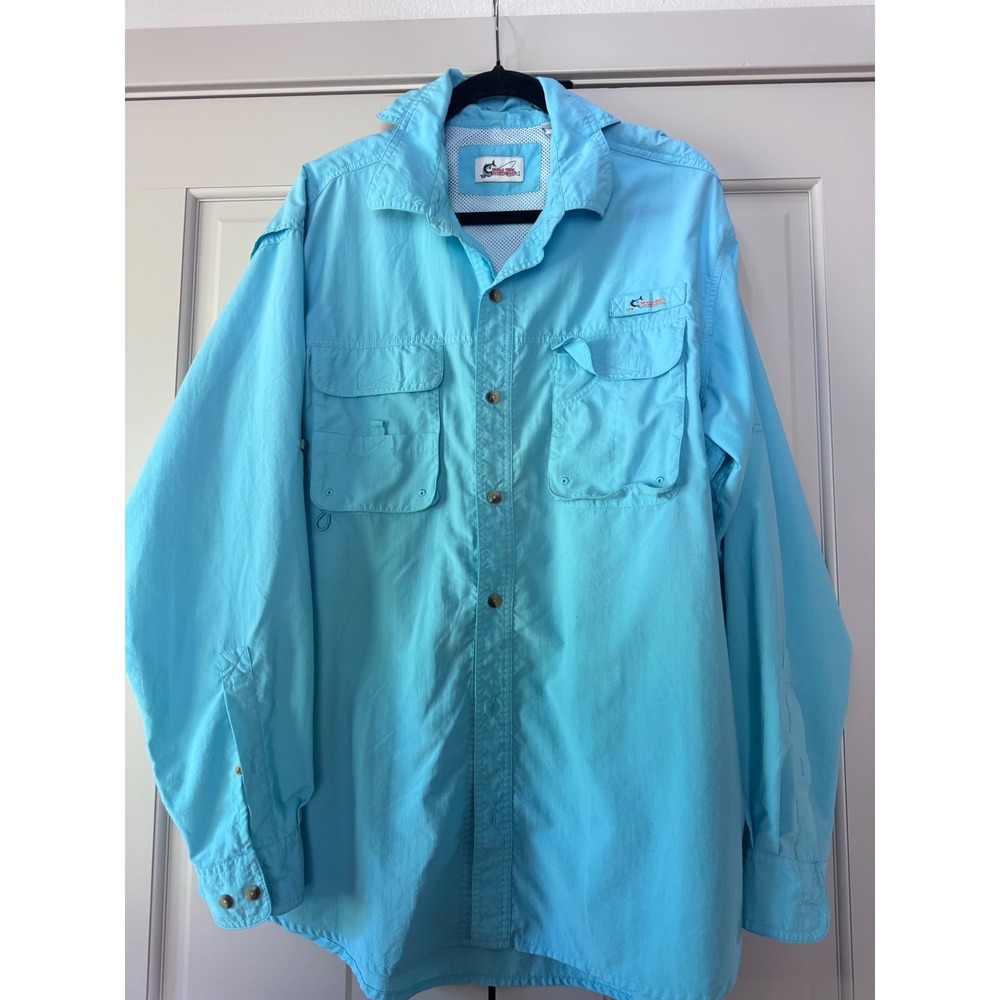 World Wide Sportsman Mens XL Fishing Shirt Blue Long Sleeve Vented Button Up